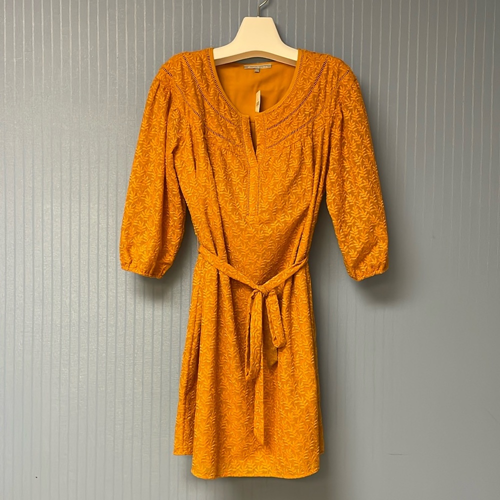 danielrainn Anthropologie Medium Honey Mustard Embroidered Tunic Dress NWT